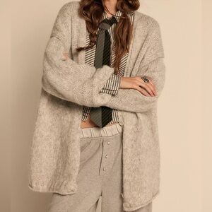 Free People Marina SoftSpun Cardigan Light Heather Grey Alpaca Wool Large NWT